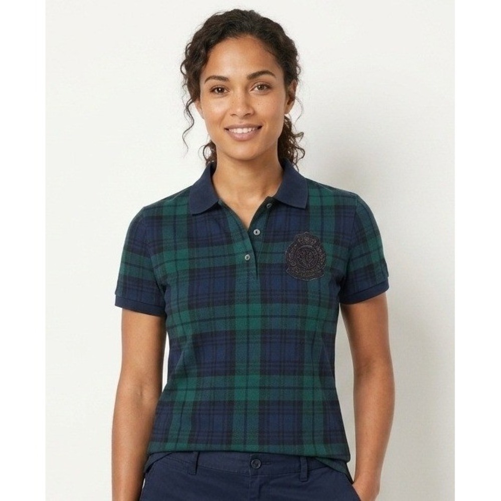 Polo Ralph Lauren Polo Shirt XL Green Black Watch Tartan Crest Patch Preppy